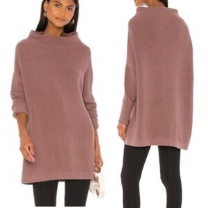 Free People Slouchy Tunic Sweater Dress Brown Med Ottoman Knit Mock-neck Nutmeg